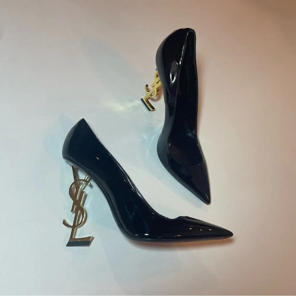 Yves Saint Laurent Shoes - YSL Saint Laurent Opyum Black Patent Leather Pumps Gold Heel Logo Size 41 US 11